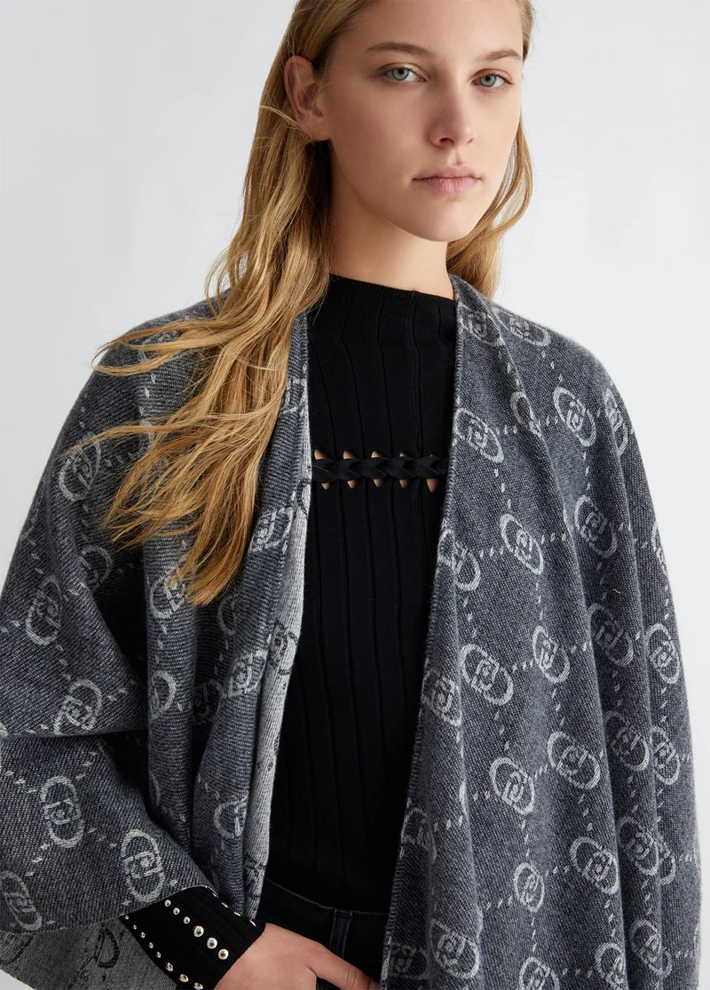 Poncho with jacquard monogram logo