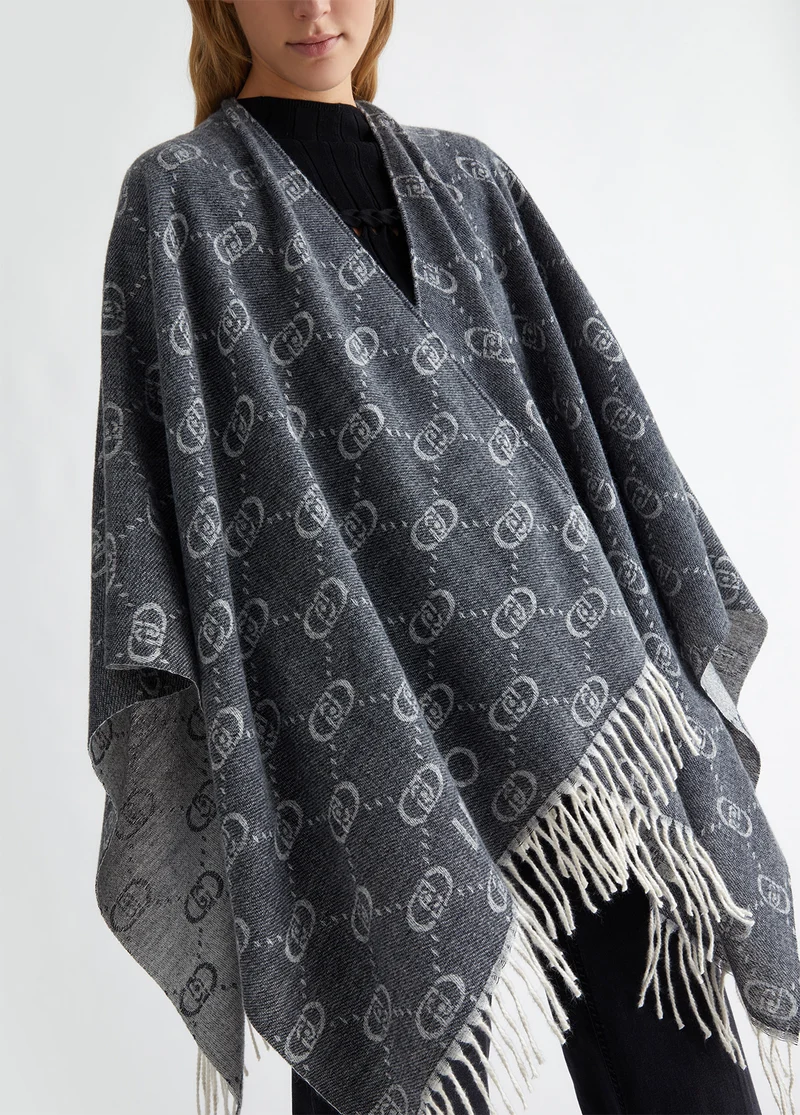 Poncho with jacquard monogram logo