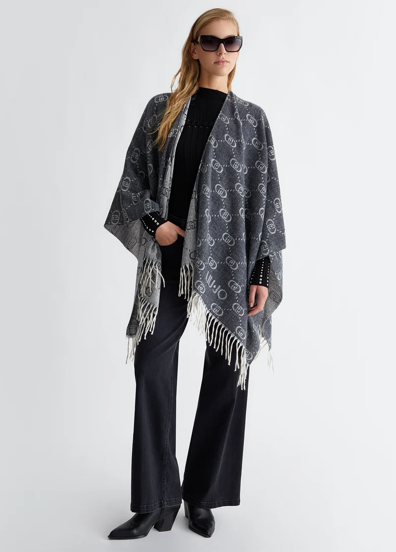 Poncho with jacquard monogram logo