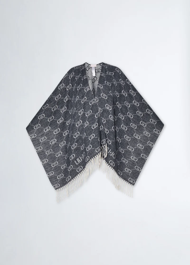 Poncho with jacquard monogram logo