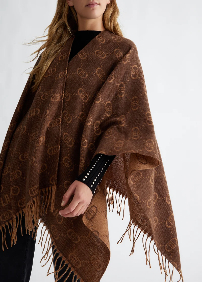 Poncho with jacquard monogram logo