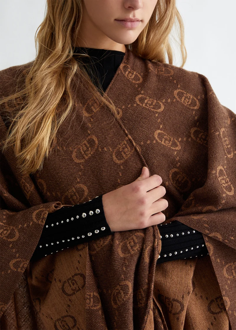 Poncho with jacquard monogram logo