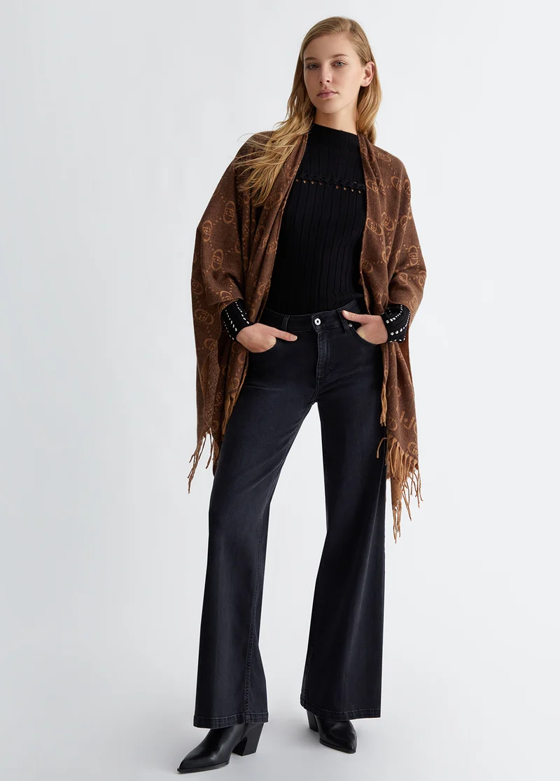 Poncho with jacquard monogram logo