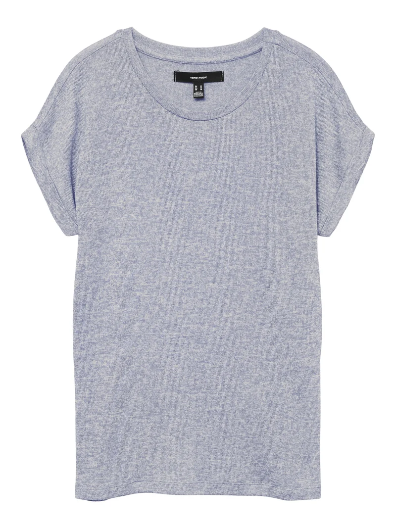 VMBRIANNA SS O-NECK PULLOVER BOO R, Brunnera Blue/W. BIRCH MELANGE