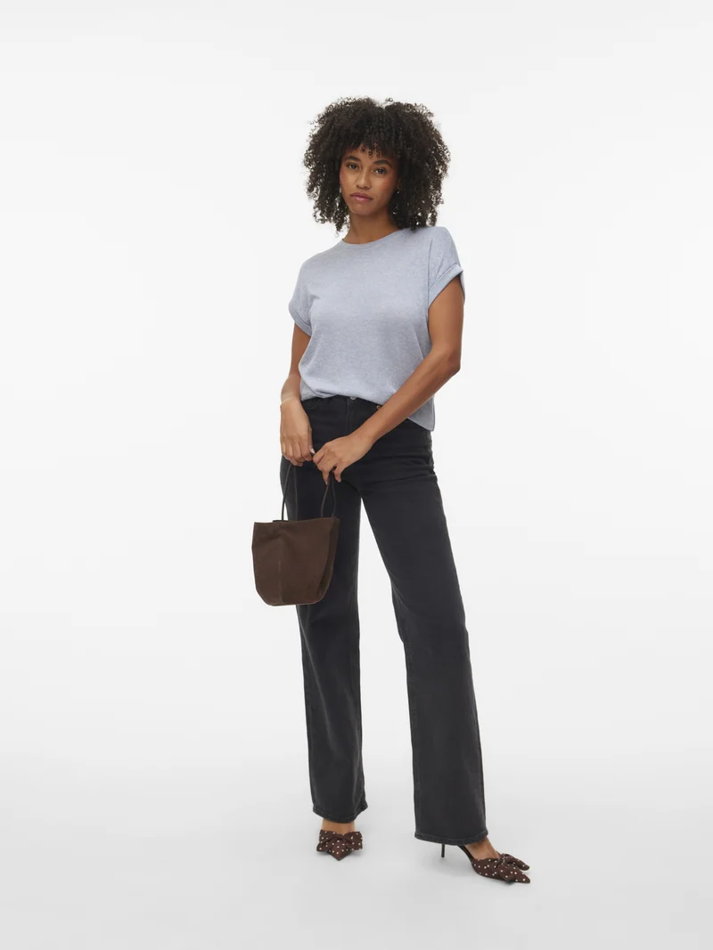 VMBRIANNA SS O-NECK PULLOVER BOO R, Brunnera Blue/W. BIRCH MELANGE