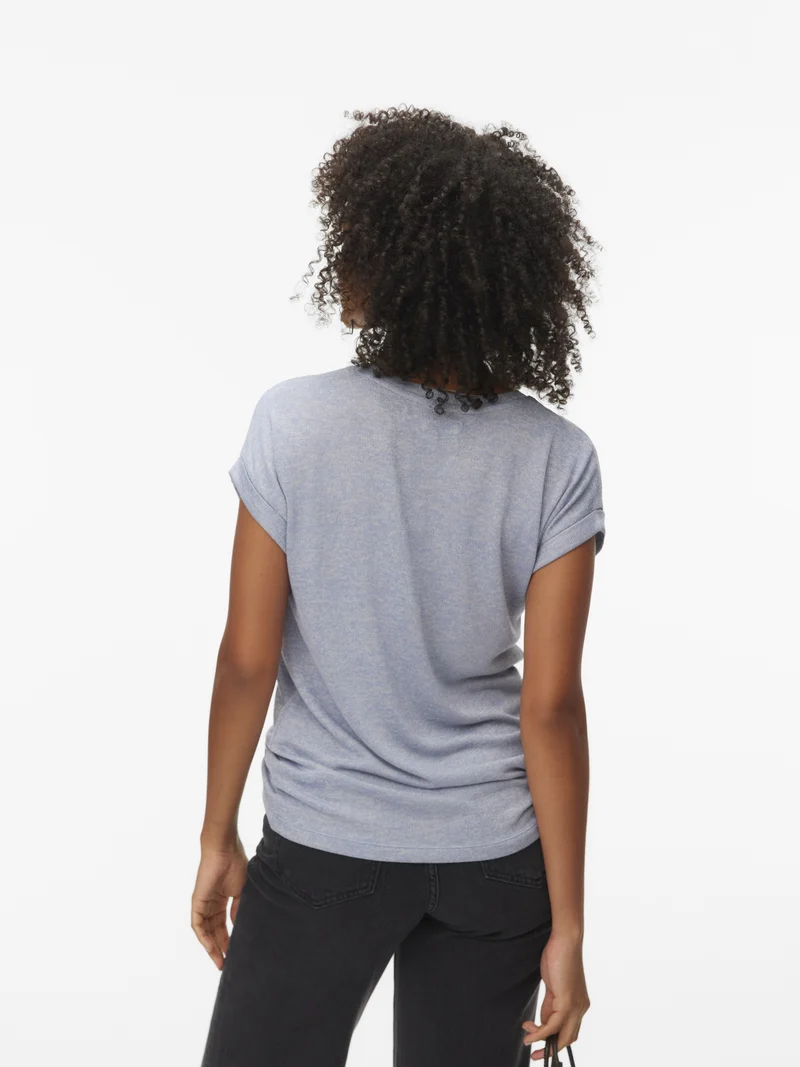 VMBRIANNA SS O-NECK PULLOVER BOO R, Brunnera Blue/W. BIRCH MELANGE