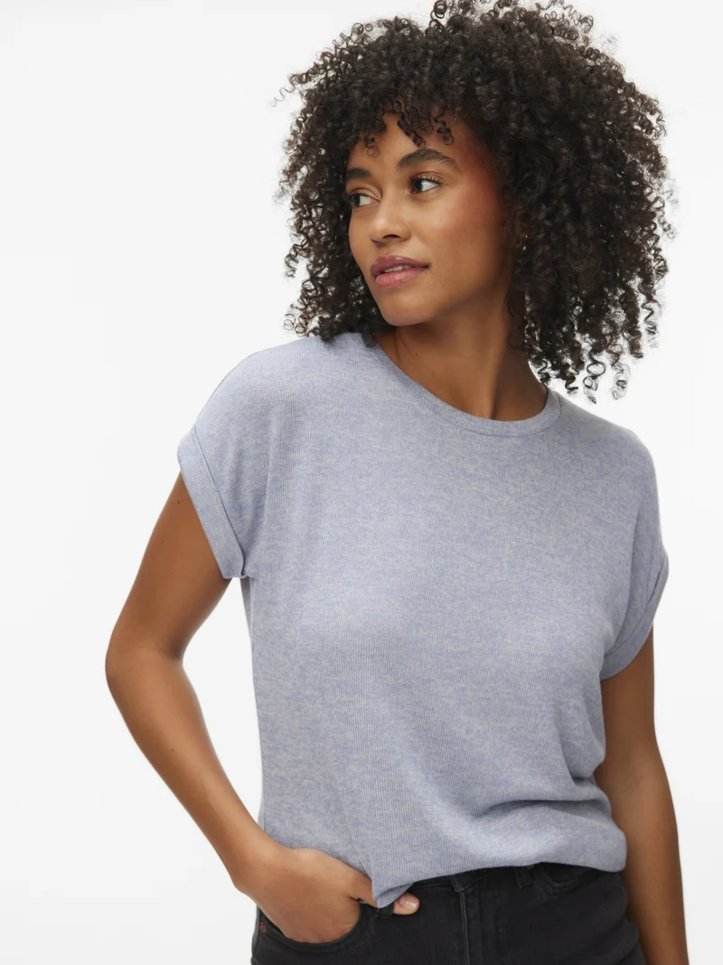 VMBRIANNA SS O-NECK PULLOVER BOO R, Brunnera Blue/W. BIRCH MELANGE