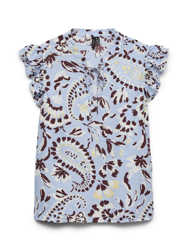 VMNELLIE CARLA SL FRILL TOP WVN GA, Brunnera Blue/Carla