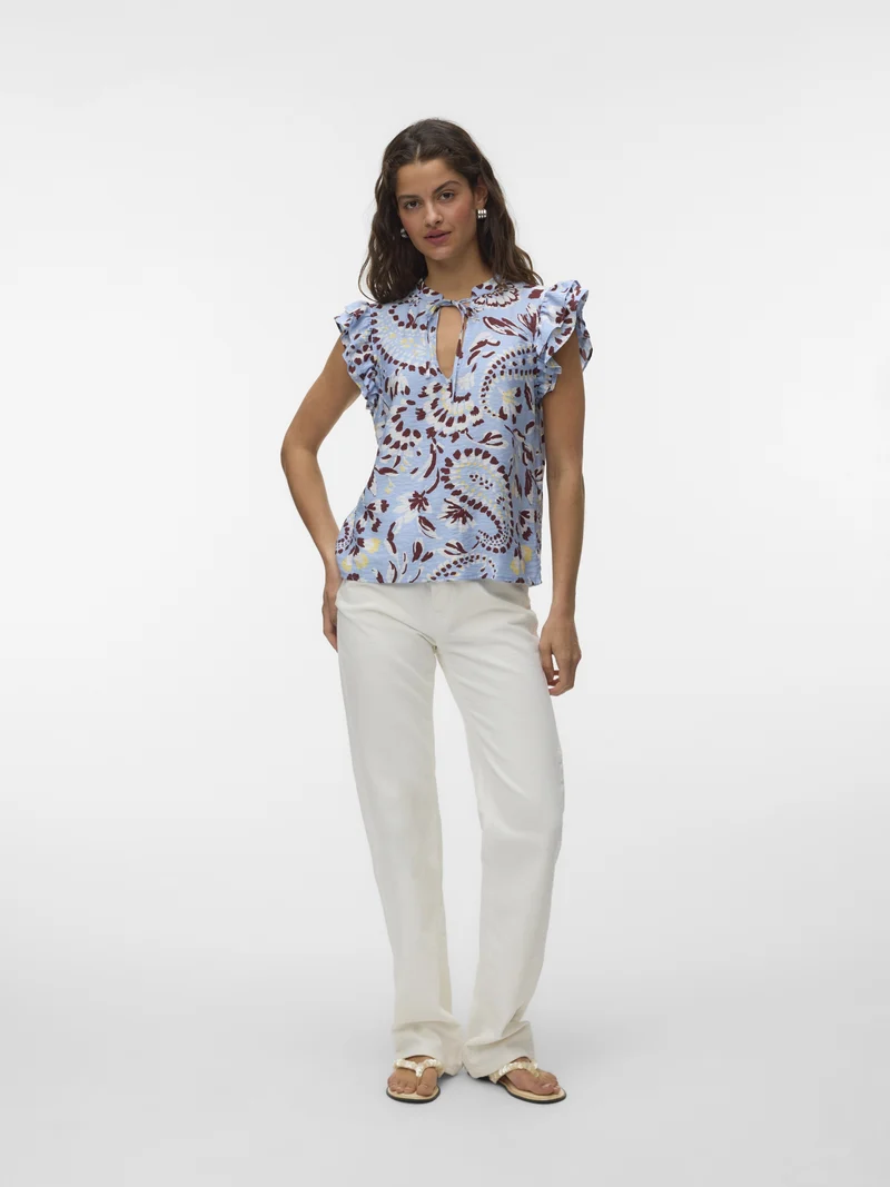 VMNELLIE CARLA SL FRILL TOP WVN GA, Brunnera Blue/Carla