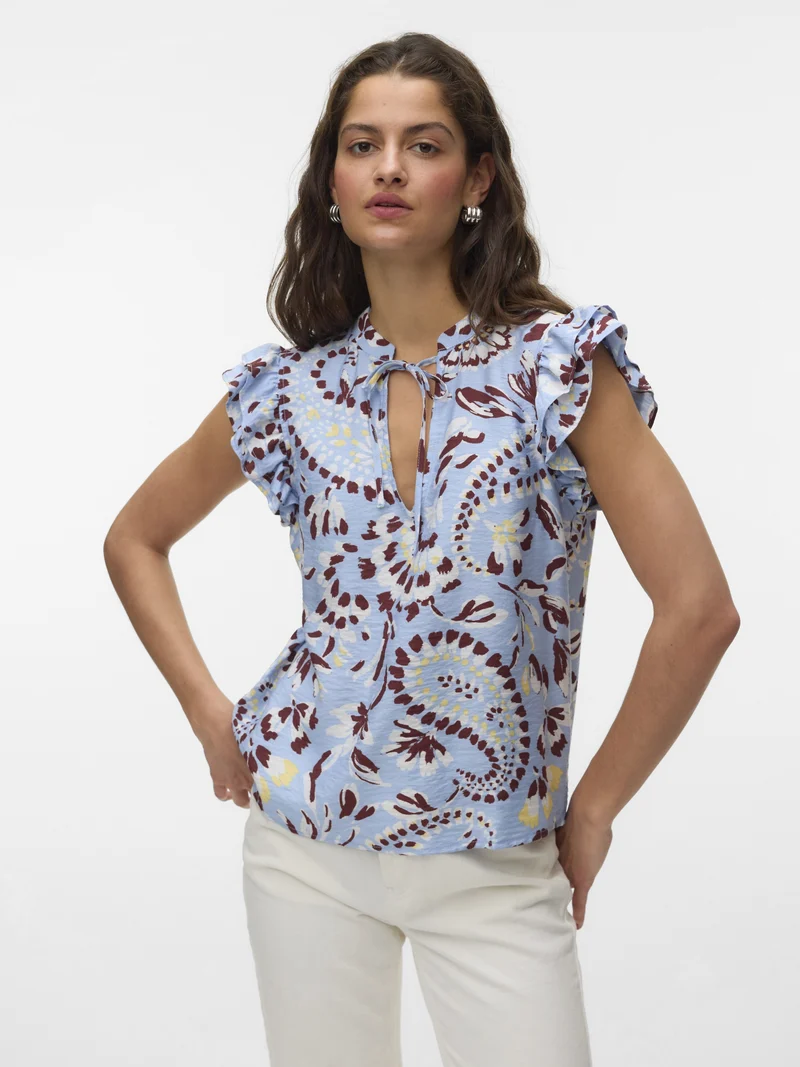 VMNELLIE CARLA SL FRILL TOP WVN GA, Brunnera Blue/Carla
