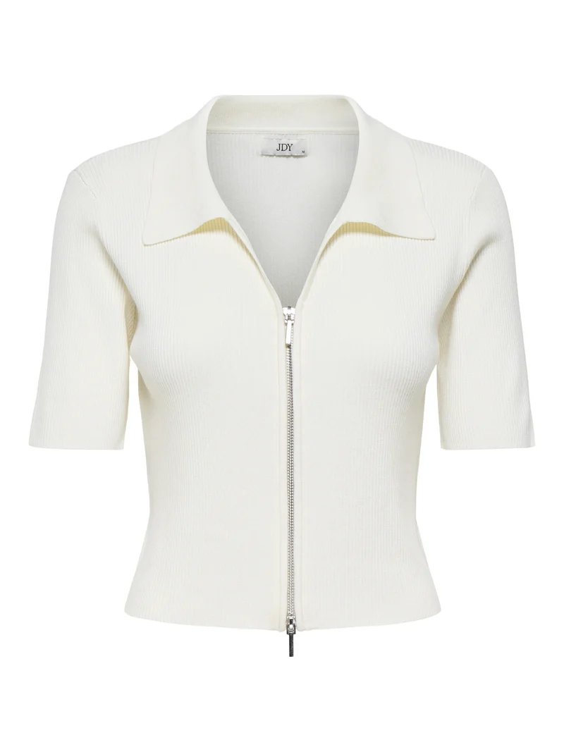 JDYNANNA S/S SHORT ZIP CARDIGAN KNT, Cloud Dancer/WITH SILVER ZIPPER