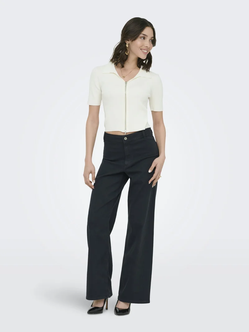 JDYNANNA S/S SHORT ZIP CARDIGAN KNT, Cloud Dancer/WITH SILVER ZIPPER