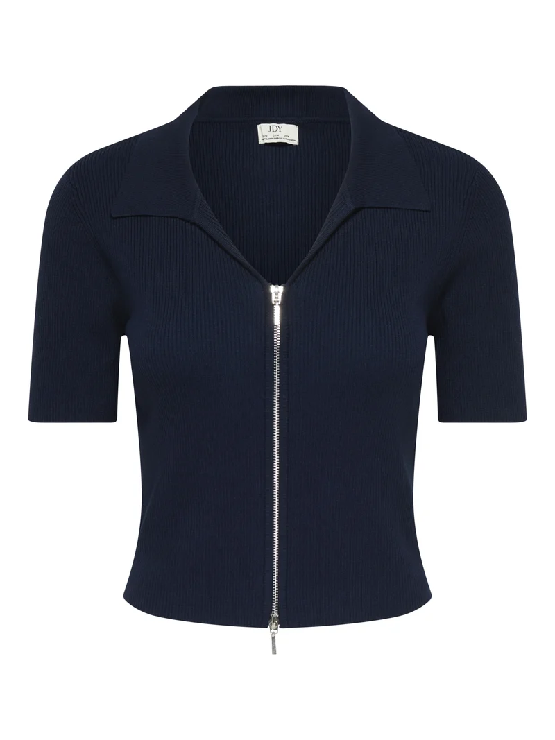 JDYNANNA S/S SHORT ZIP CARDIGAN KNT, Black Iris/WITH SILVER ZIPPER