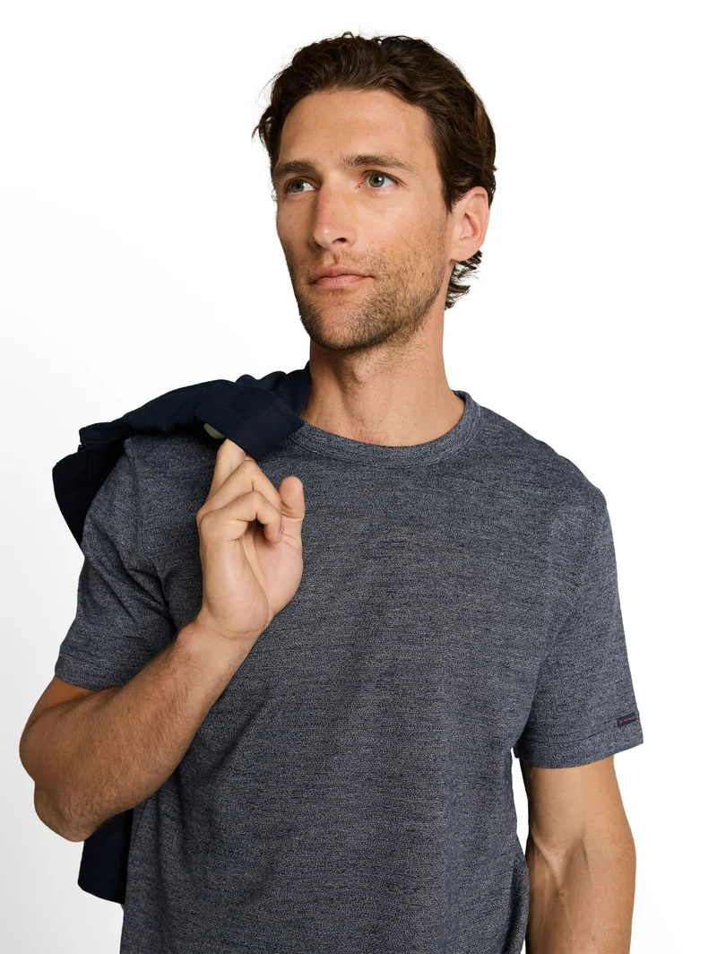 detailed fine striped t-shirt, navy gardenia white injected