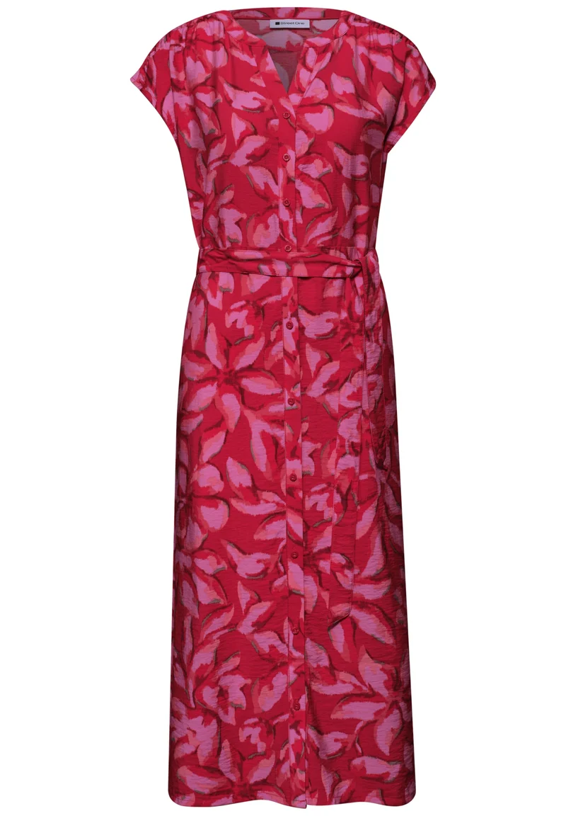 Viscose Shirt Dress_AOP, salsa red