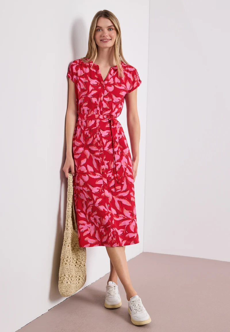 Viscose Shirt Dress_AOP, salsa red