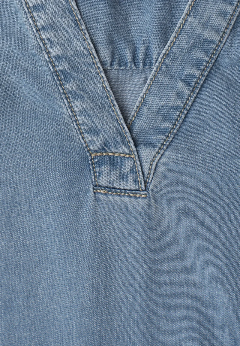 Style,Blouse ruffles,light blu, Light Blue Washed