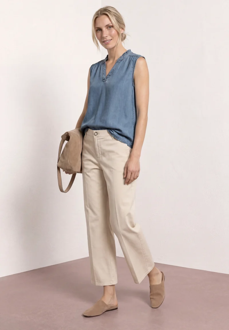 Style,Blouse ruffles,light blu, Light Blue Washed