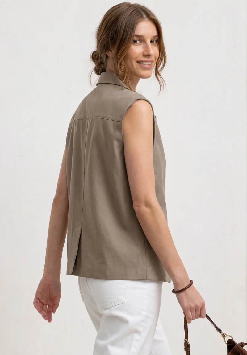 Vest A-Line Rever Pocket Twill, dark beige