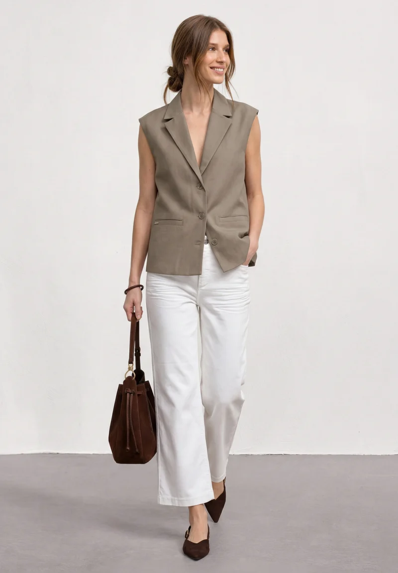 Vest A-Line Rever Pocket Twill, dark beige