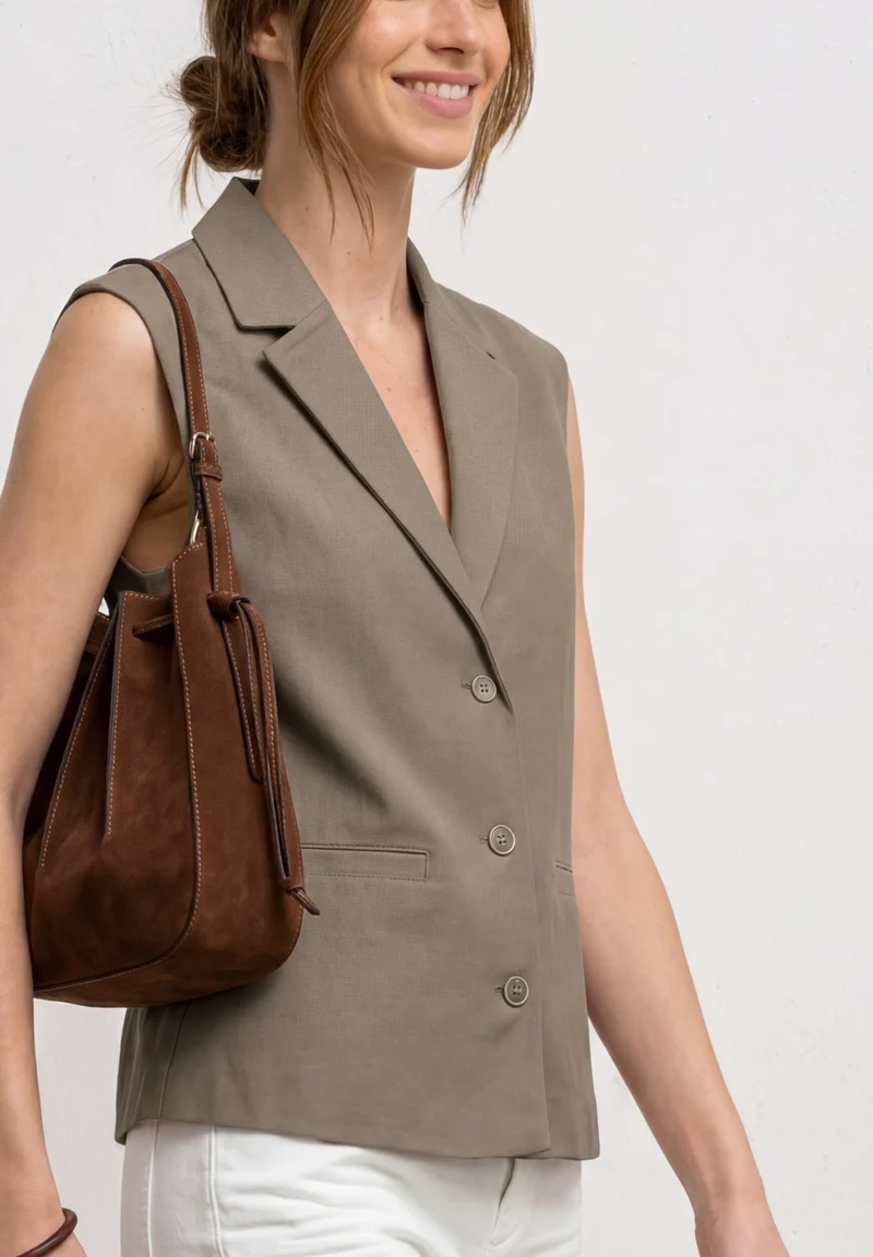 Vest A-Line Rever Pocket Twill, dark beige