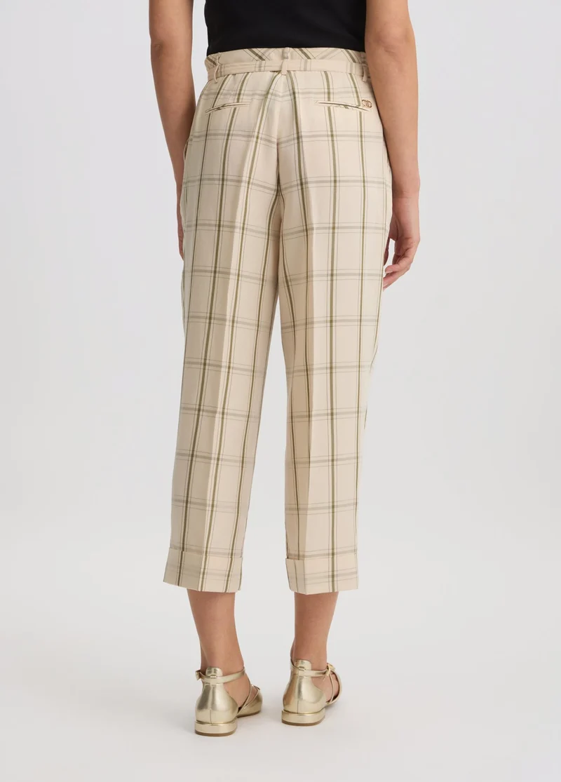 Linen-Blend Check Trousers