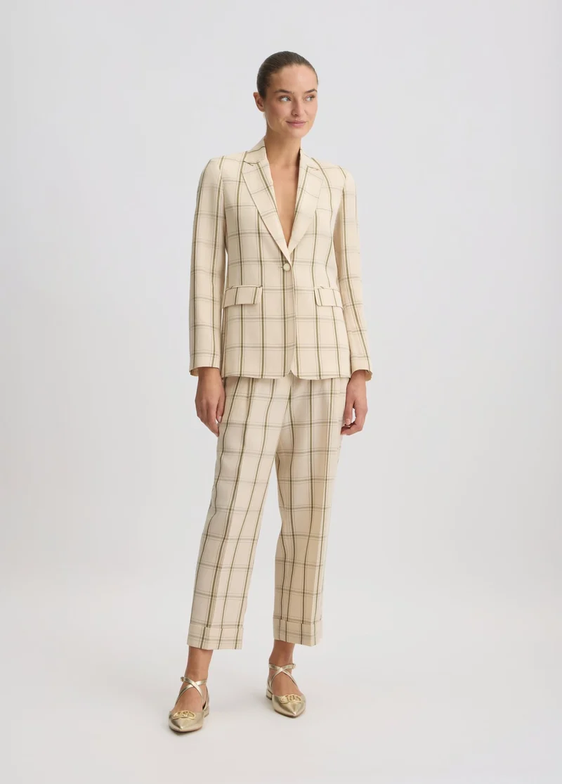 Linen-Blend Check Trousers