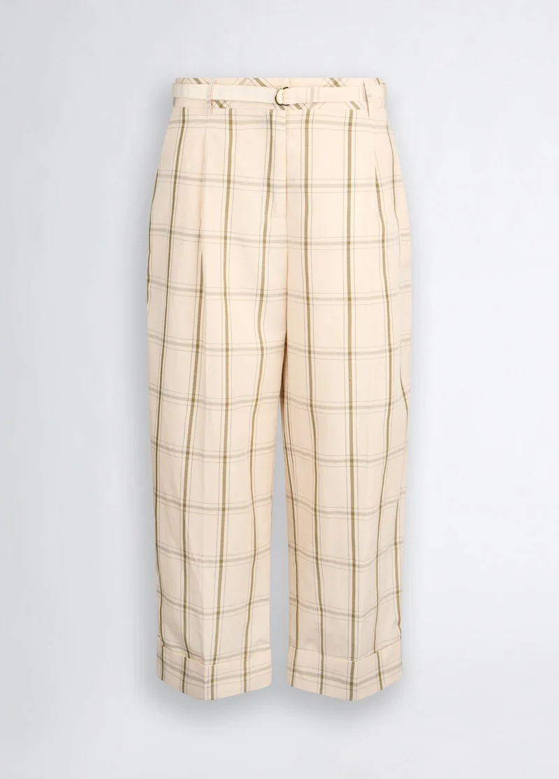 Linen-Blend Check Trousers
