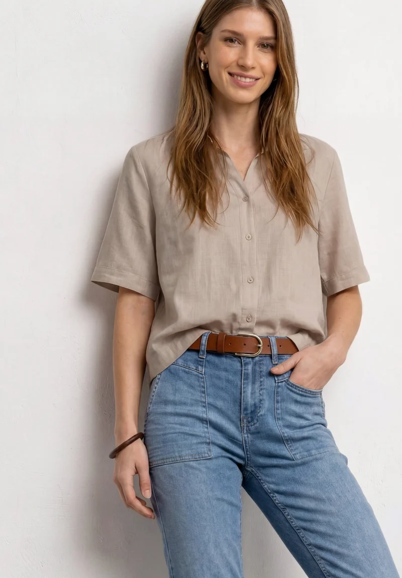 LTD QR buttoned shirtcollar bl, clay sand