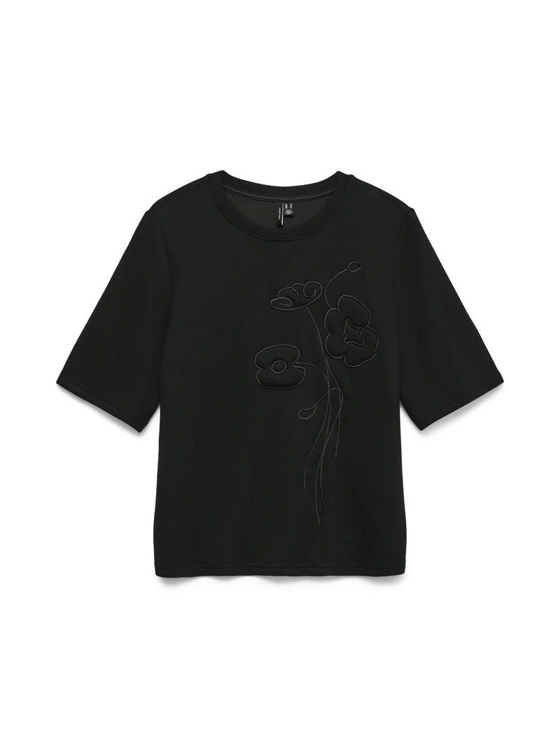 VMHALI SS EMBROIDERY TOP JRS, Black