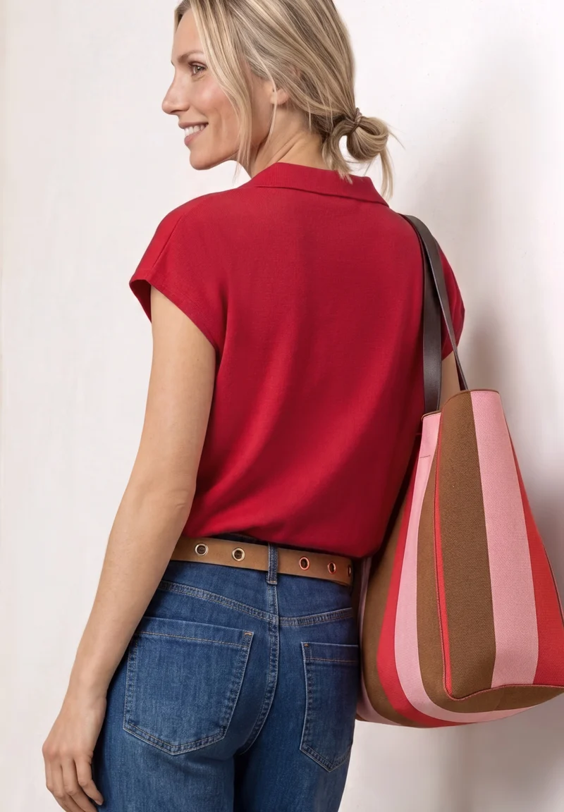 summer knit look polo shirt, salsa red