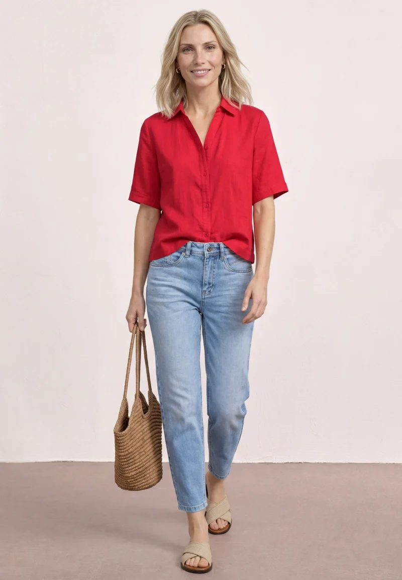 LTD QR buttoned shirtcollar bl, salsa red
