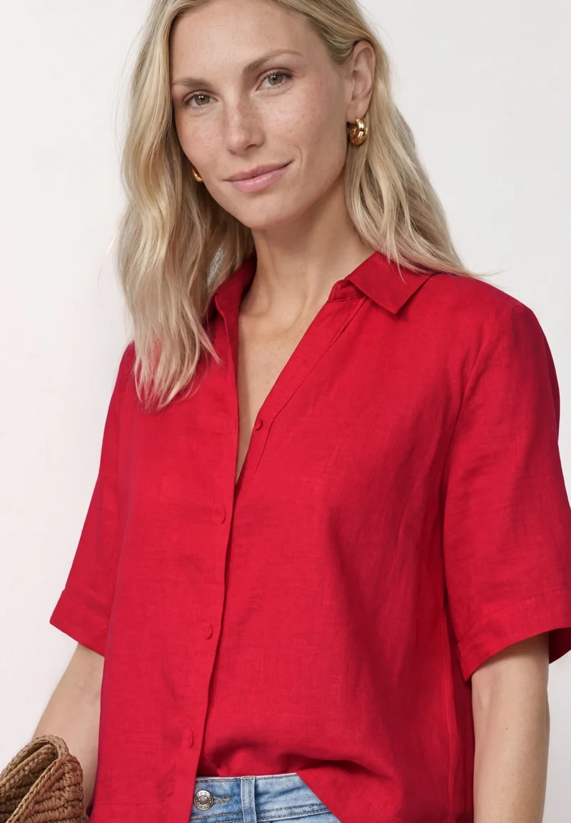 LTD QR buttoned shirtcollar bl, salsa red