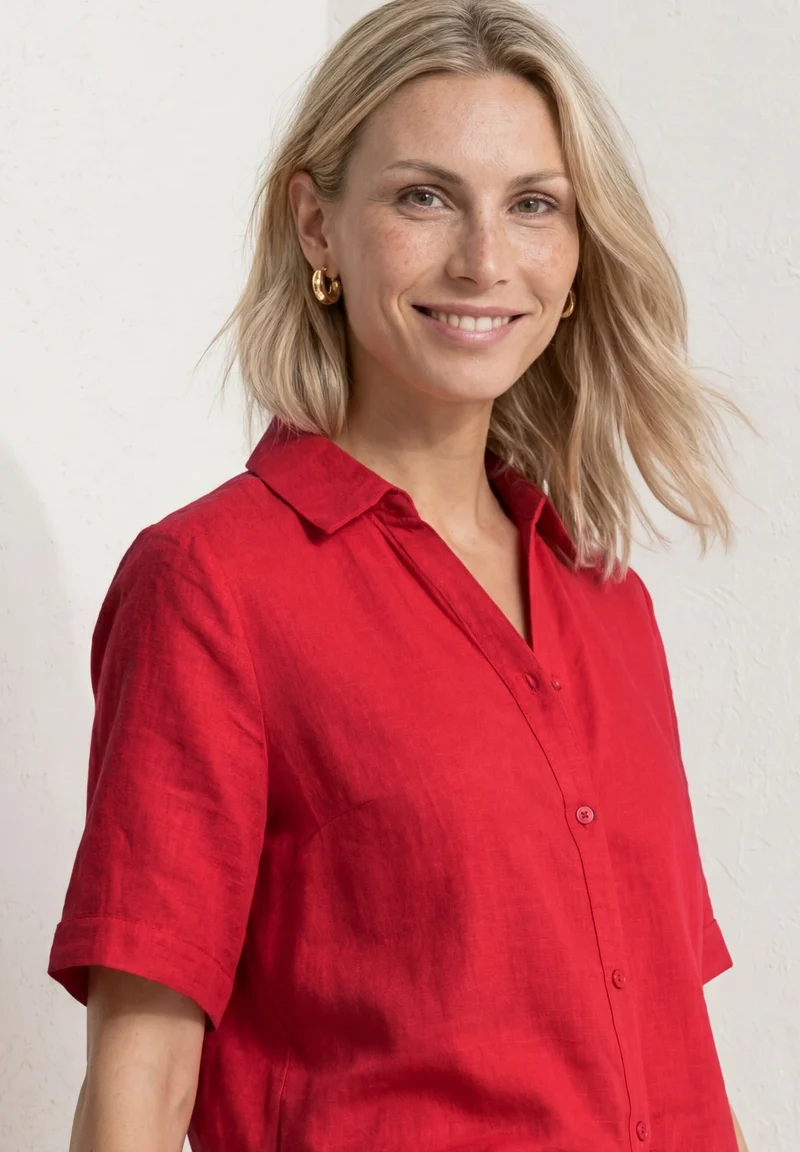LTD QR buttoned shirtcollar bl, salsa red
