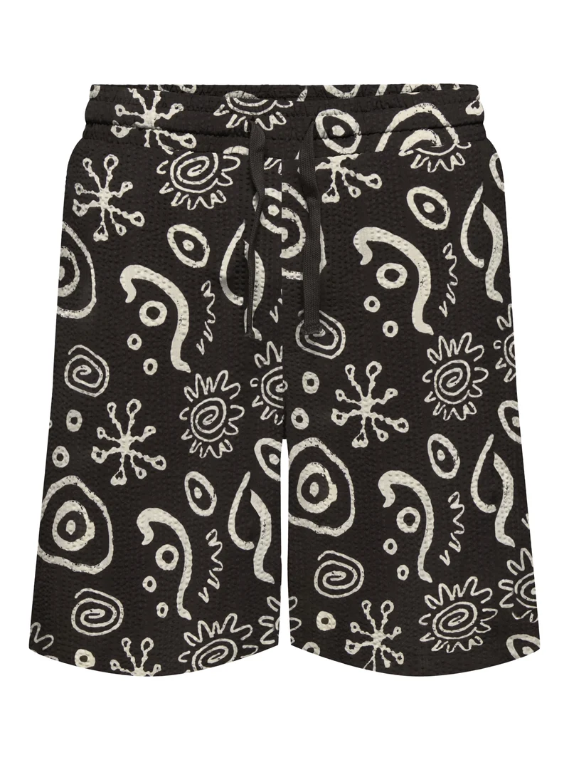 ONSCRUZ SEERSUCKER JOGGER SHORTS VD, Black Coffee/Antique White