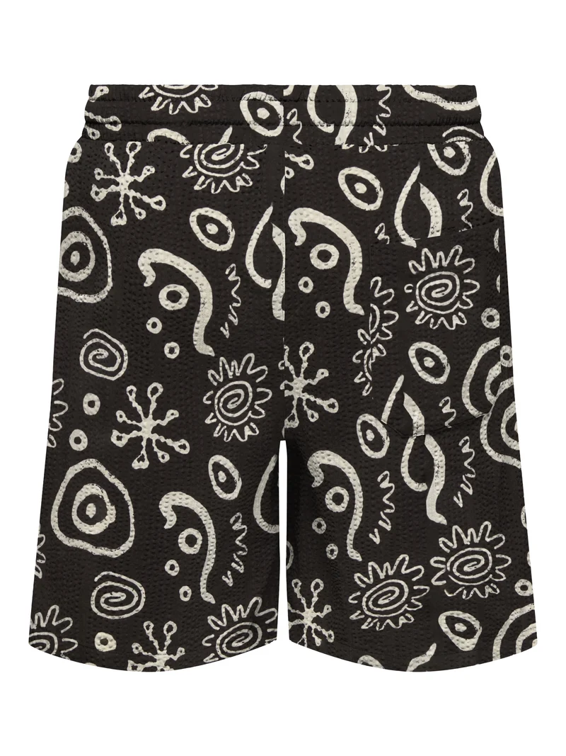 ONSCRUZ SEERSUCKER JOGGER SHORTS VD, Black Coffee/Antique White