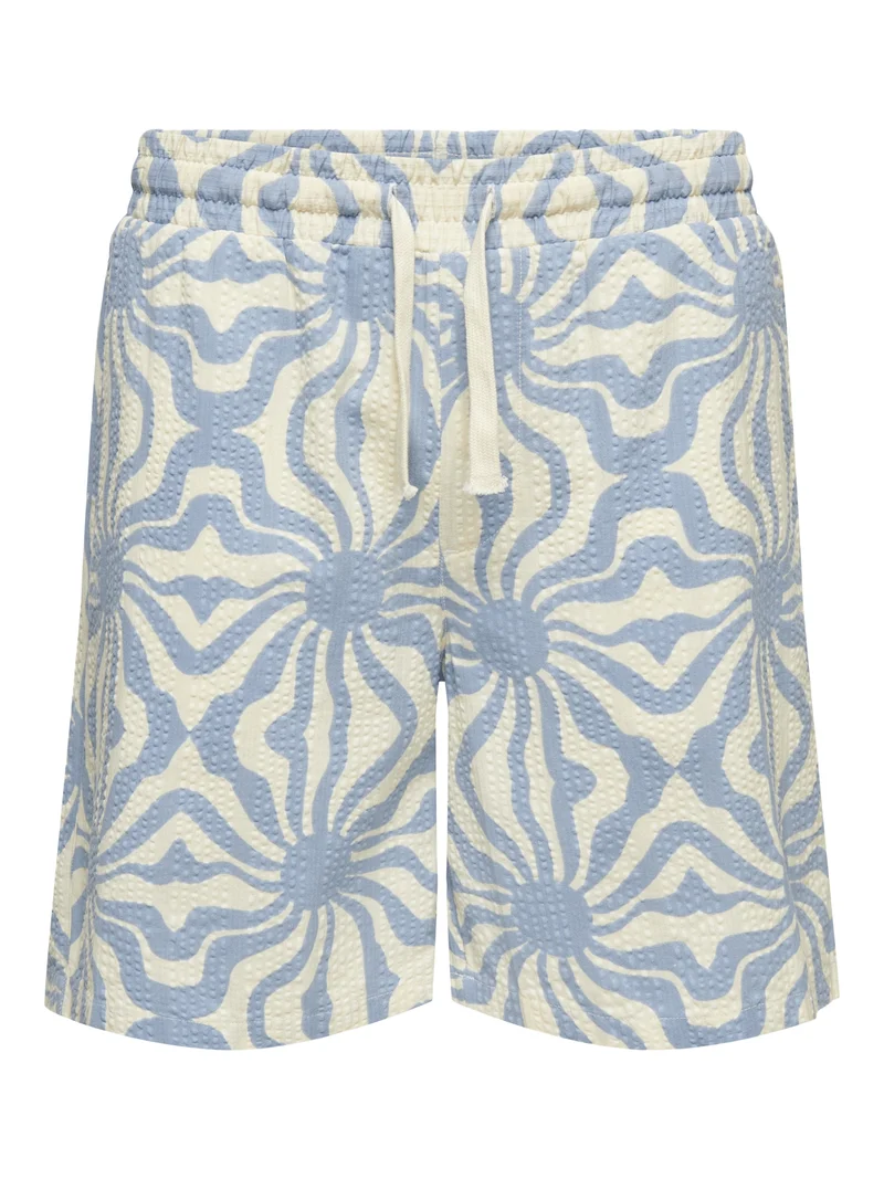 ONSCRUZ SEERSUCKER JOGGER SHORTS VD, Dusty Blue/Antique White