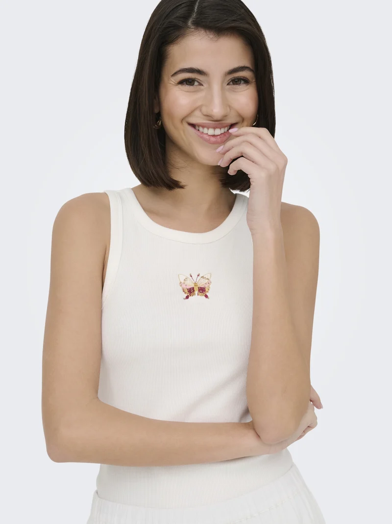 JDYTULLE LIFE EMB TANK TOP JRS, Cloud Dancer/EMB BUTTERFLY