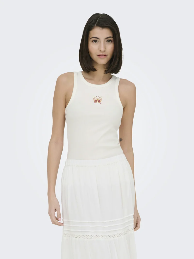 JDYTULLE LIFE EMB TANK TOP JRS, Cloud Dancer/EMB BUTTERFLY