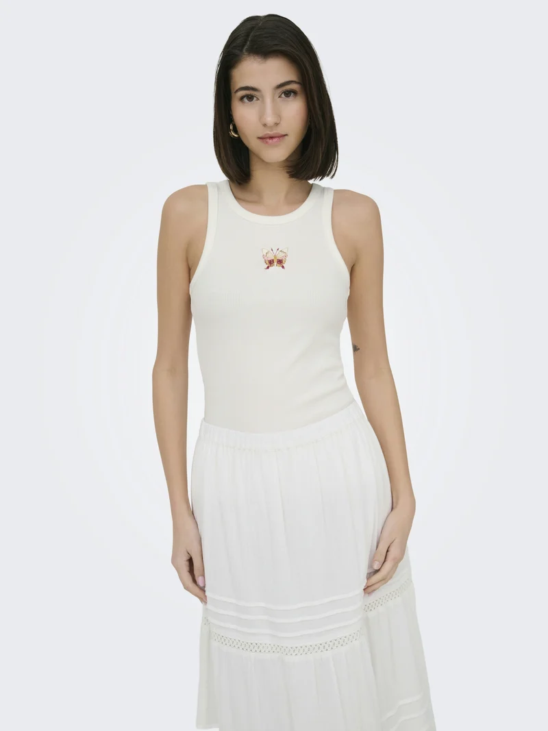 JDYTULLE LIFE EMB TANK TOP JRS, Cloud Dancer/EMB BUTTERFLY