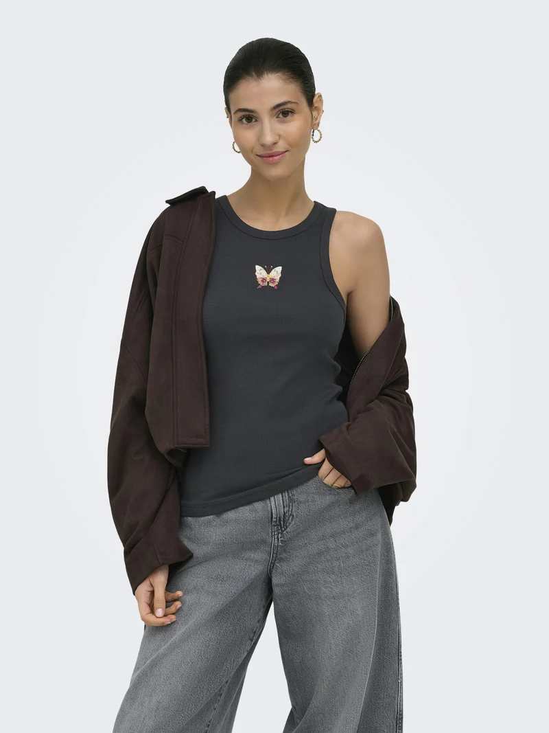 JDYTULLE LIFE EMB TANK TOP JRS, Phantom/EMB BUTTERFLY