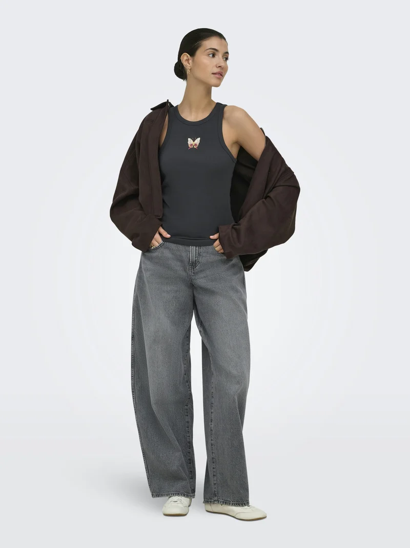 JDYTULLE LIFE EMB TANK TOP JRS, Phantom/EMB BUTTERFLY