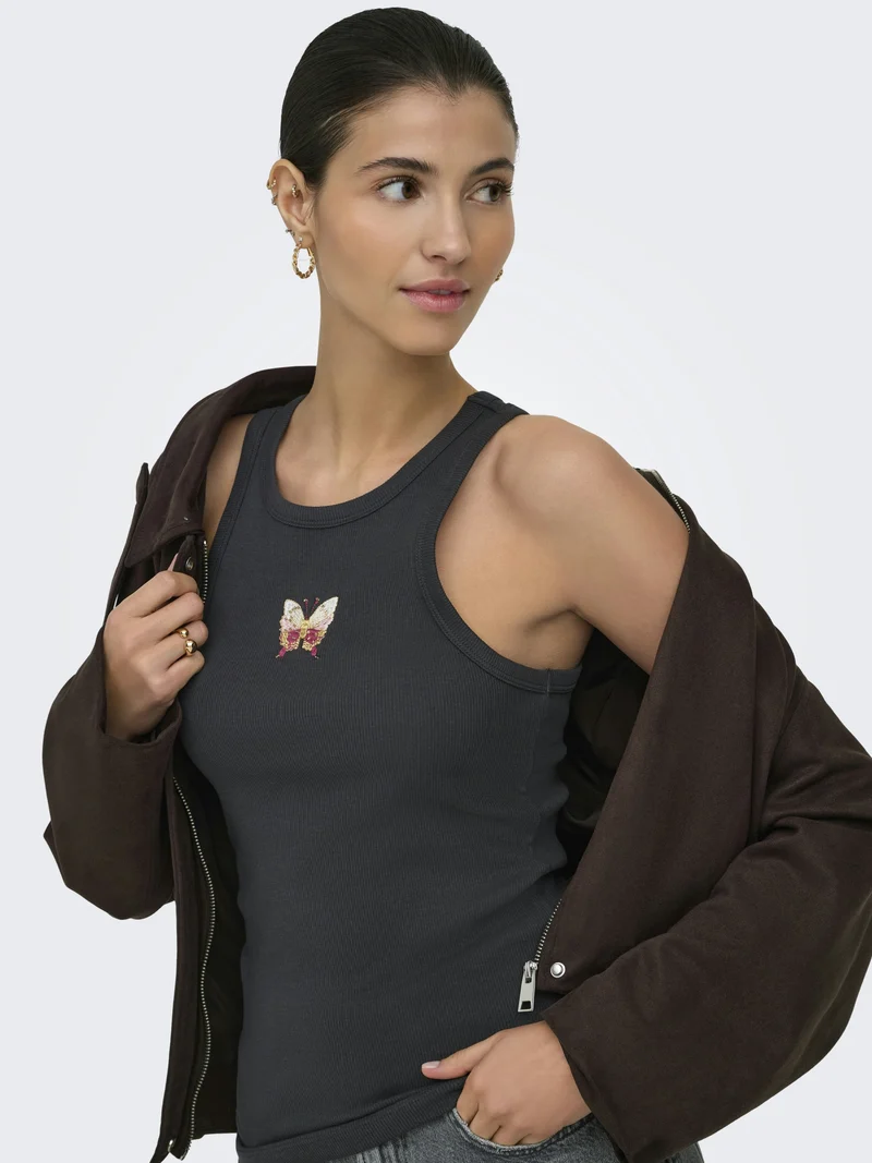 JDYTULLE LIFE EMB TANK TOP JRS, Phantom/EMB BUTTERFLY