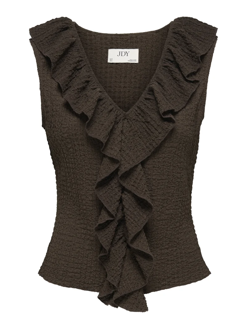 JDYTURBO S/L FRILL TOP JRS, Chocolate Brown