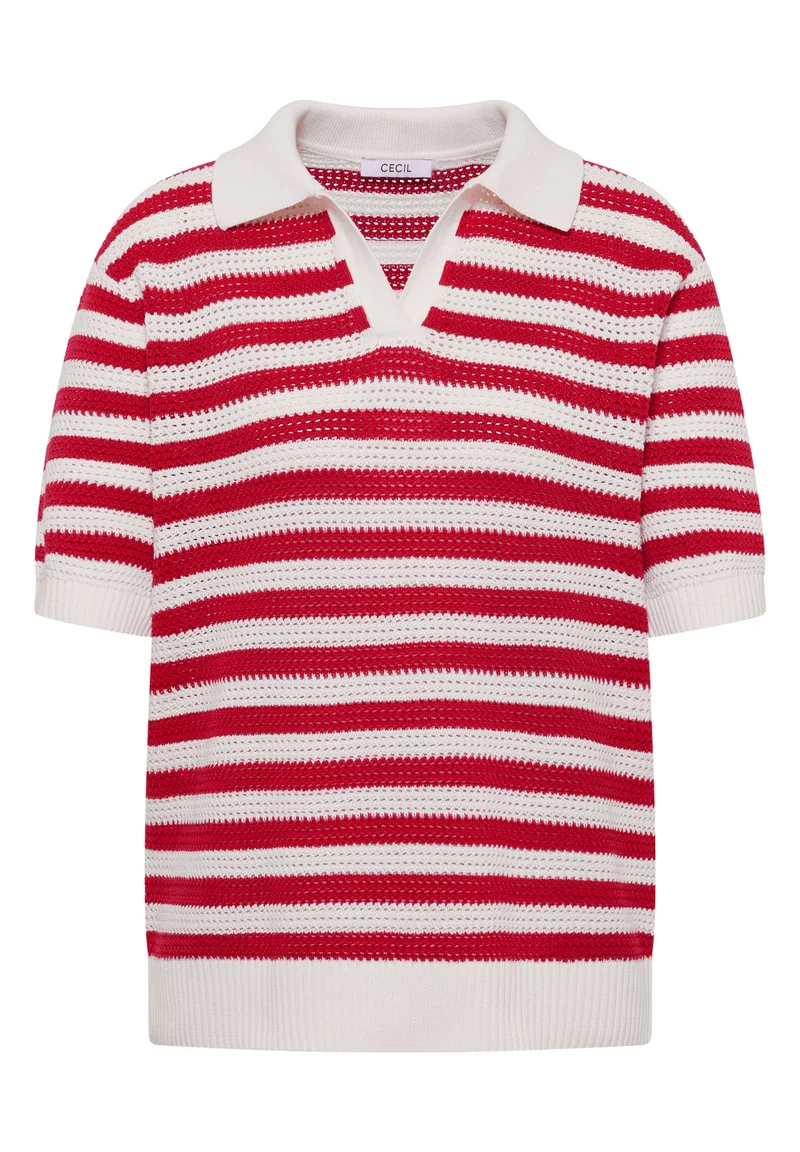 TOS_Mesh Stripe Polo, glazed apple red