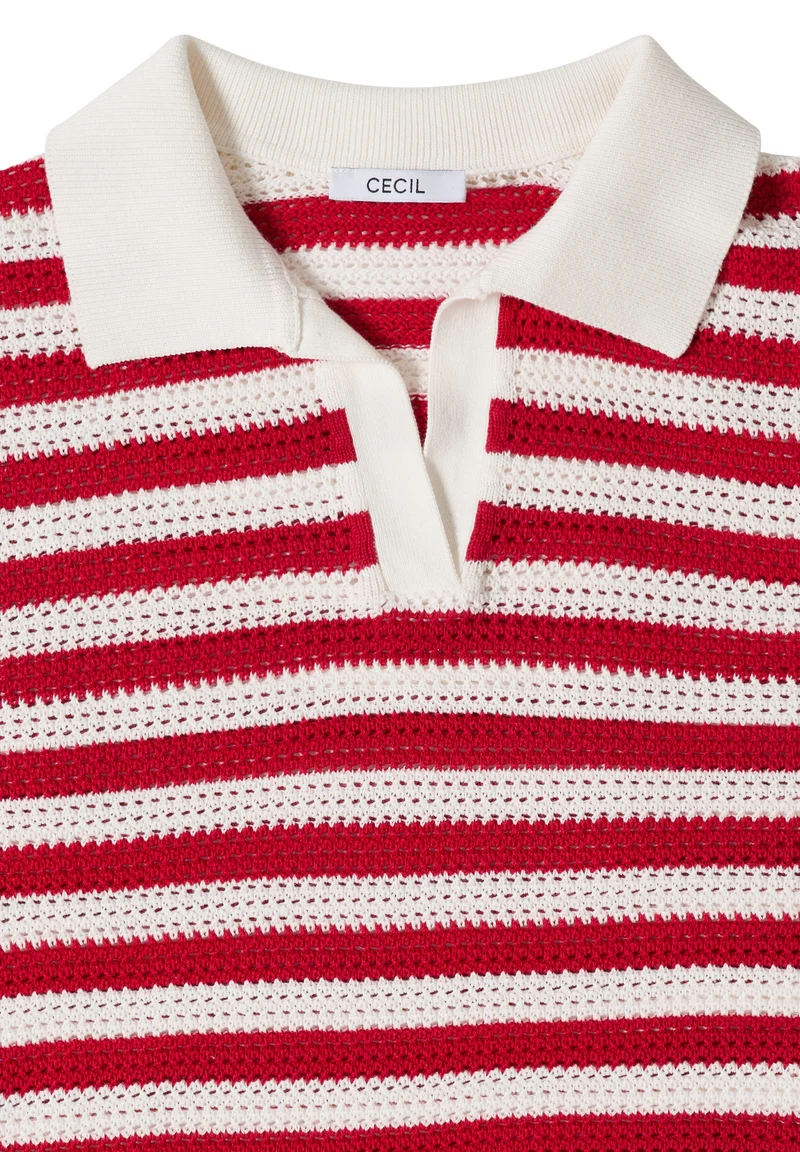 TOS_Mesh Stripe Polo, glazed apple red