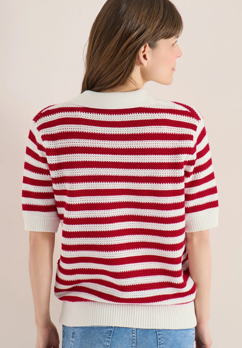 TOS_Mesh Stripe Polo, glazed apple red