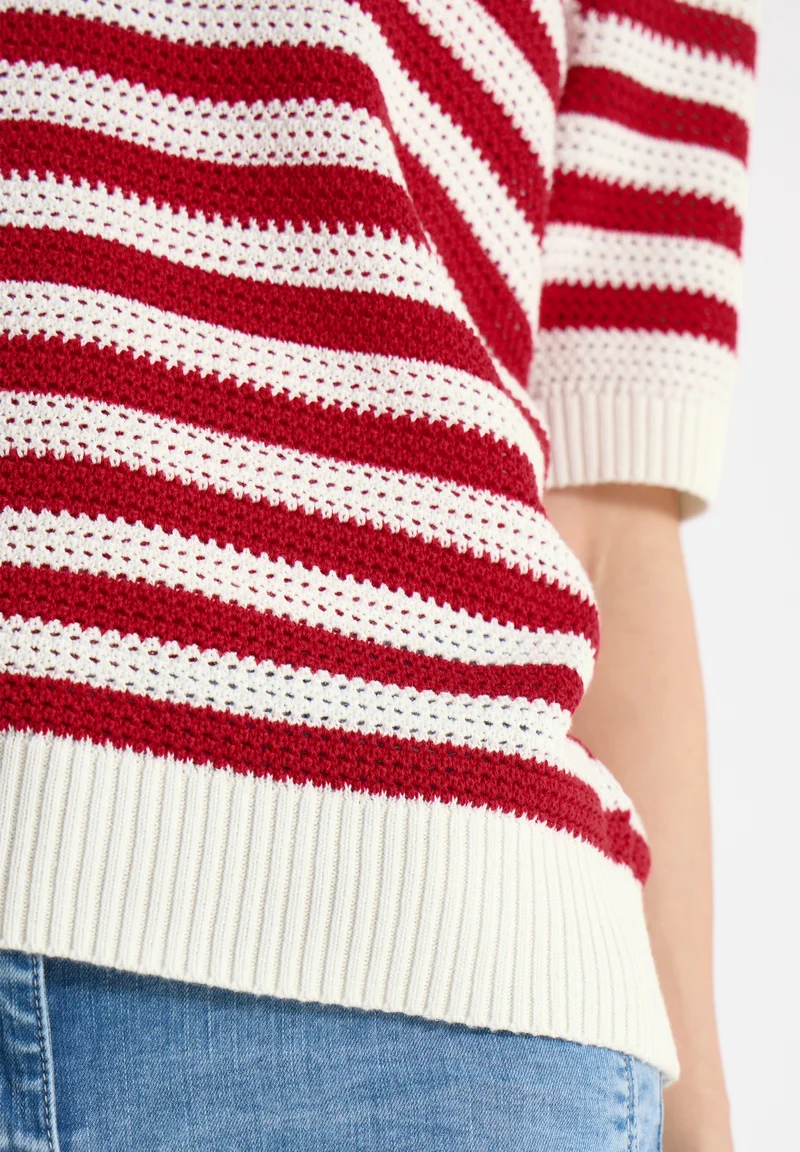 TOS_Mesh Stripe Polo, glazed apple red