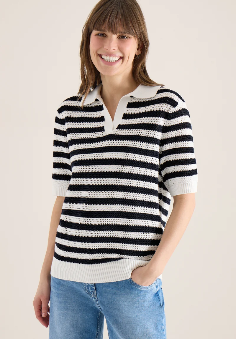 TOS_Mesh Stripe Polo, universal blue