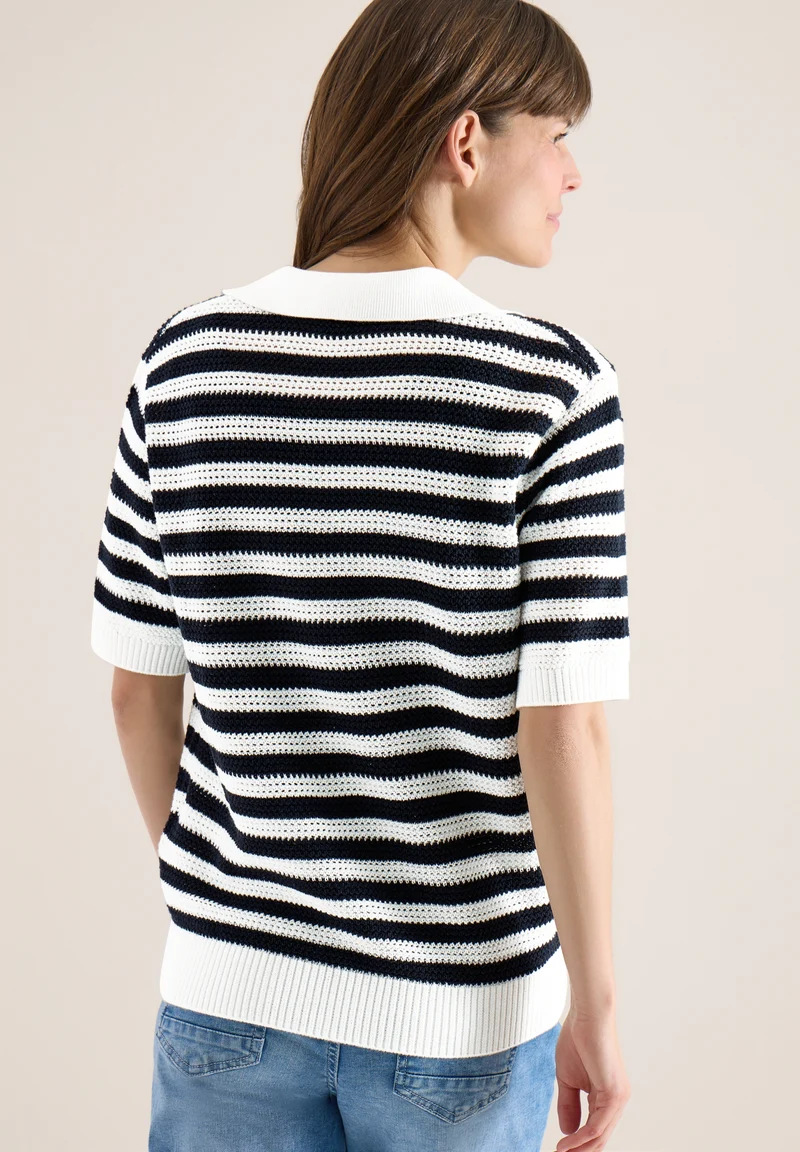 TOS_Mesh Stripe Polo, universal blue